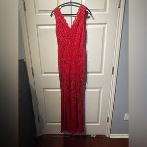 Long red lace dress